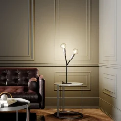 Lucande Carlea tafellamp, 2-lamps, zwart-nikkel