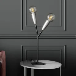 Lucande Carlea tafellamp, 2-lamps, zwart-nikkel