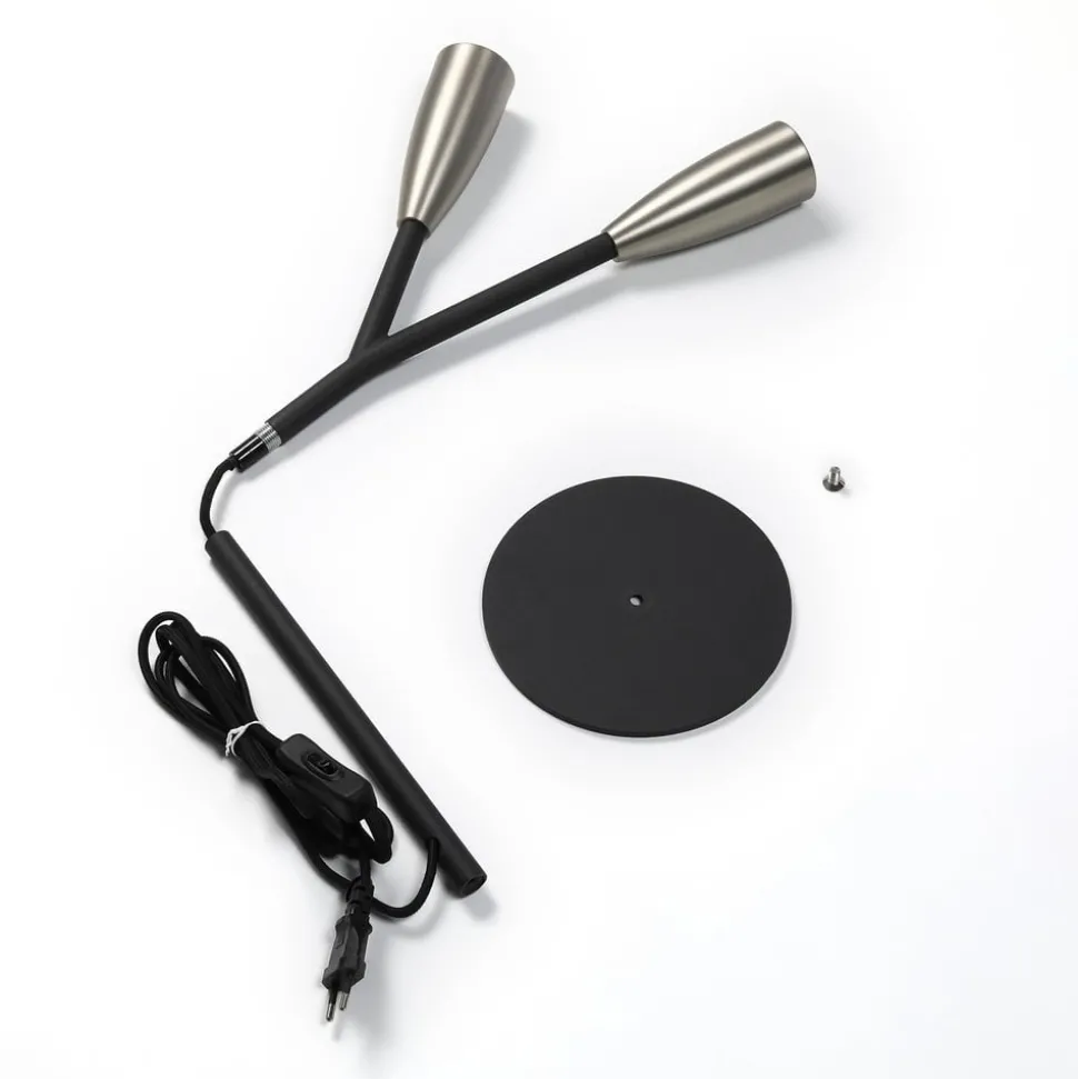 Lucande Carlea tafellamp, 2-lamps, zwart-nikkel