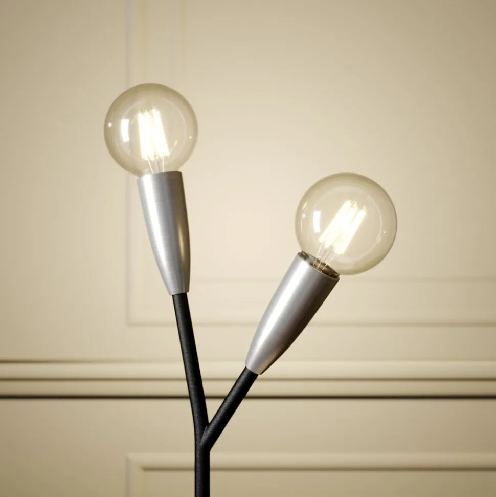 Lucande Carlea tafellamp, 2-lamps, zwart-nikkel