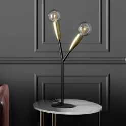 Lucande Carlea tafellamp, 2-lamps, zwart messing