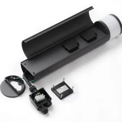 Lucande Corban sokkellamp, grijs, deur, stopcontacten, G9, IP44