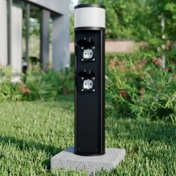 Lucande Corban sokkellamp, grijs, wandcontactdozen, G9, IP44