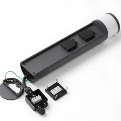 Lucande Corban sokkellamp, grijs, wandcontactdozen, G9, IP44