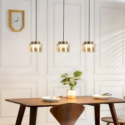 Lucande Diano hanglamp, amber, 3-lamps