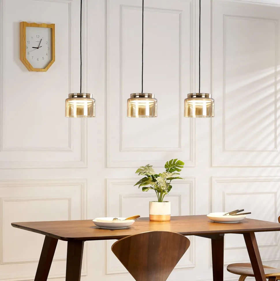 Lucande Diano hanglamp, amber, 3-lamps