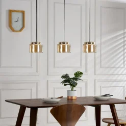 Lucande Diano hanglamp, amber, 3-lamps