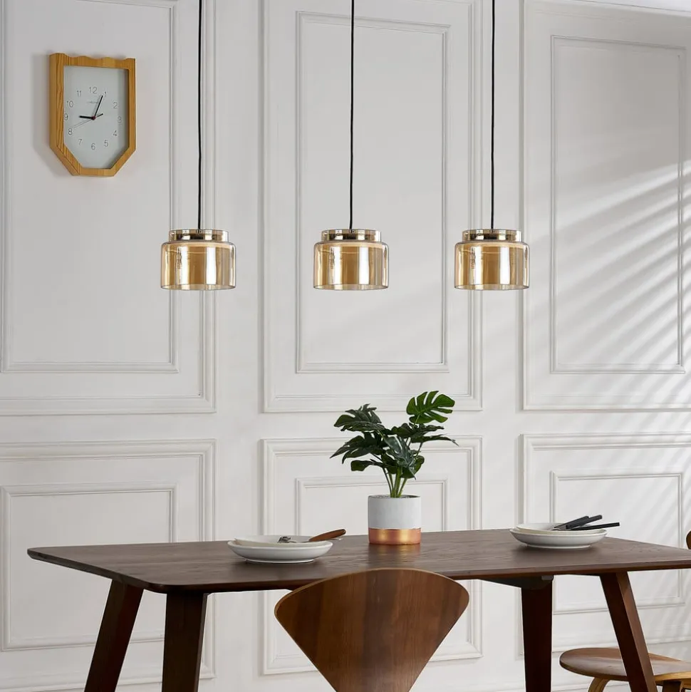 Lucande Diano hanglamp, amber, 3-lamps