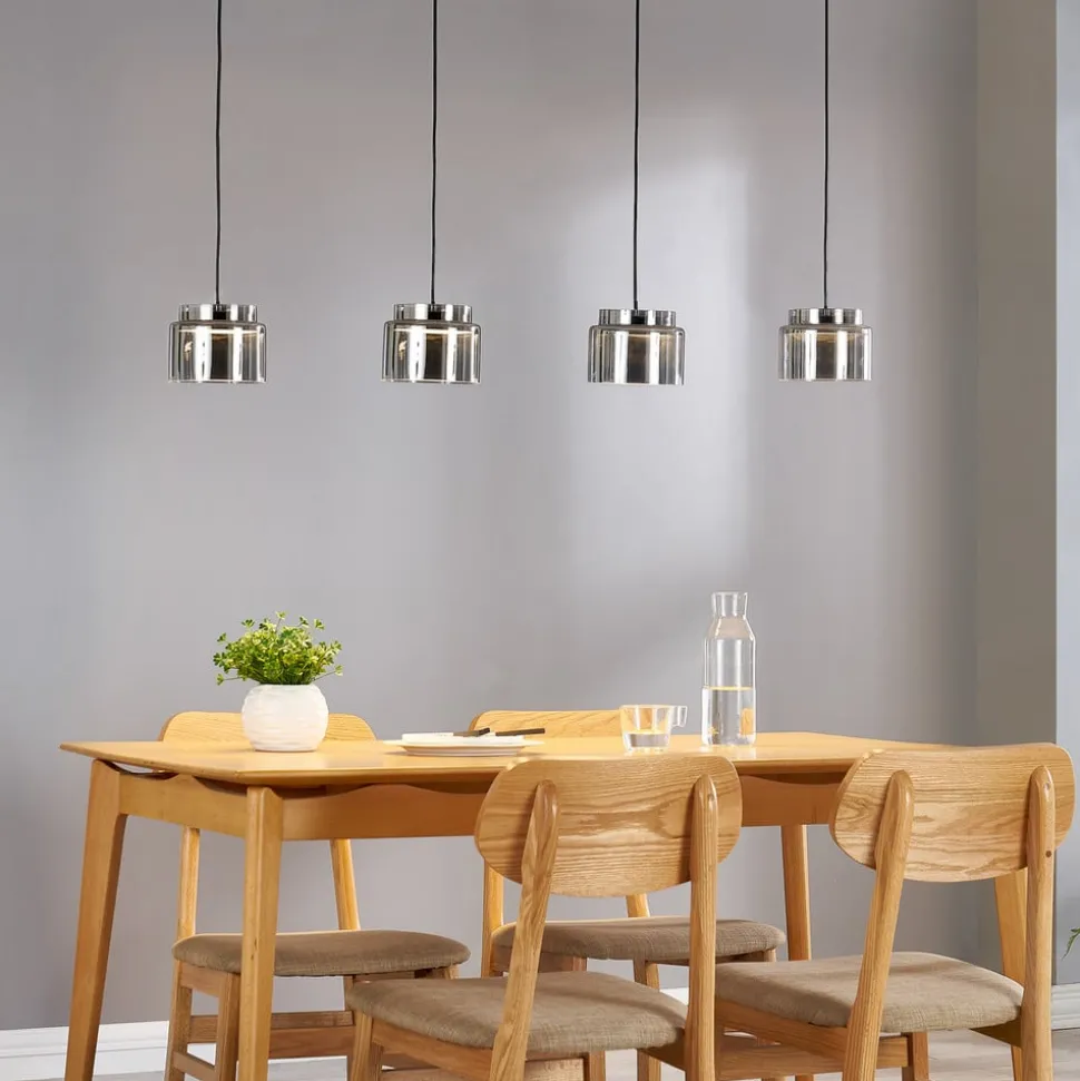 Lucande Diano hanglamp, rookgrijs, 4-lamps uitvoering