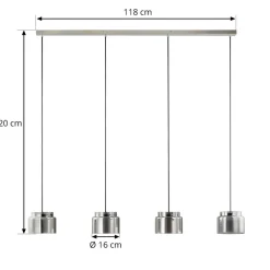 Lucande Diano hanglamp, rookgrijs, 4-lamps uitvoering
