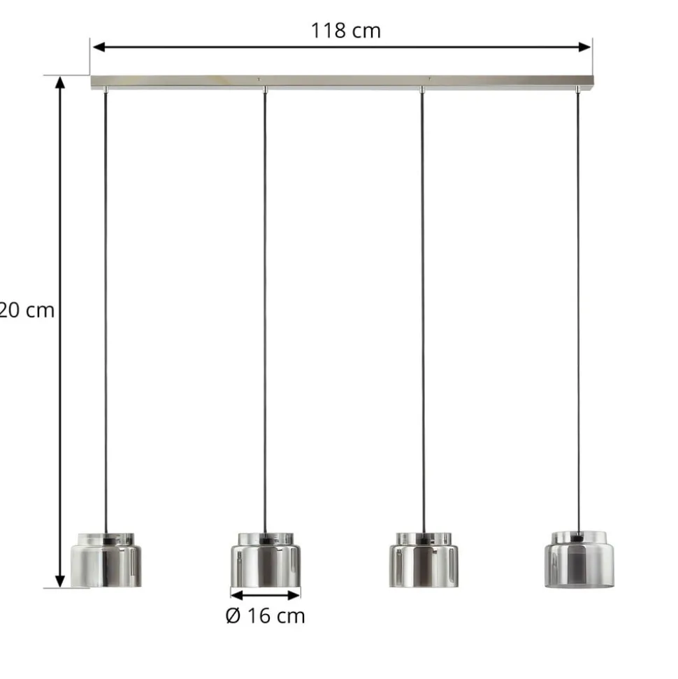 Lucande Diano hanglamp, rookgrijs, 4-lamps uitvoering