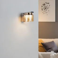 Lucande Diano wandlamp, amber, ijzer, glas