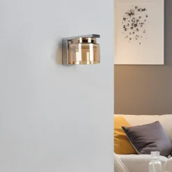 Lucande Diano wandlamp, amber, ijzer, glas