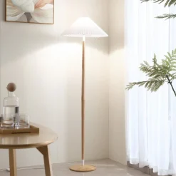 Lucande Ellorin vloerlamp, wit, hout, Ø 47,5 cm, E27