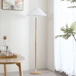 Lucande Ellorin vloerlamp, wit, hout, Ø 47,5 cm, E27