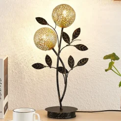 Lucande Evory tafellamp, 48 cm, 2-lamps, zwart/goud, G9