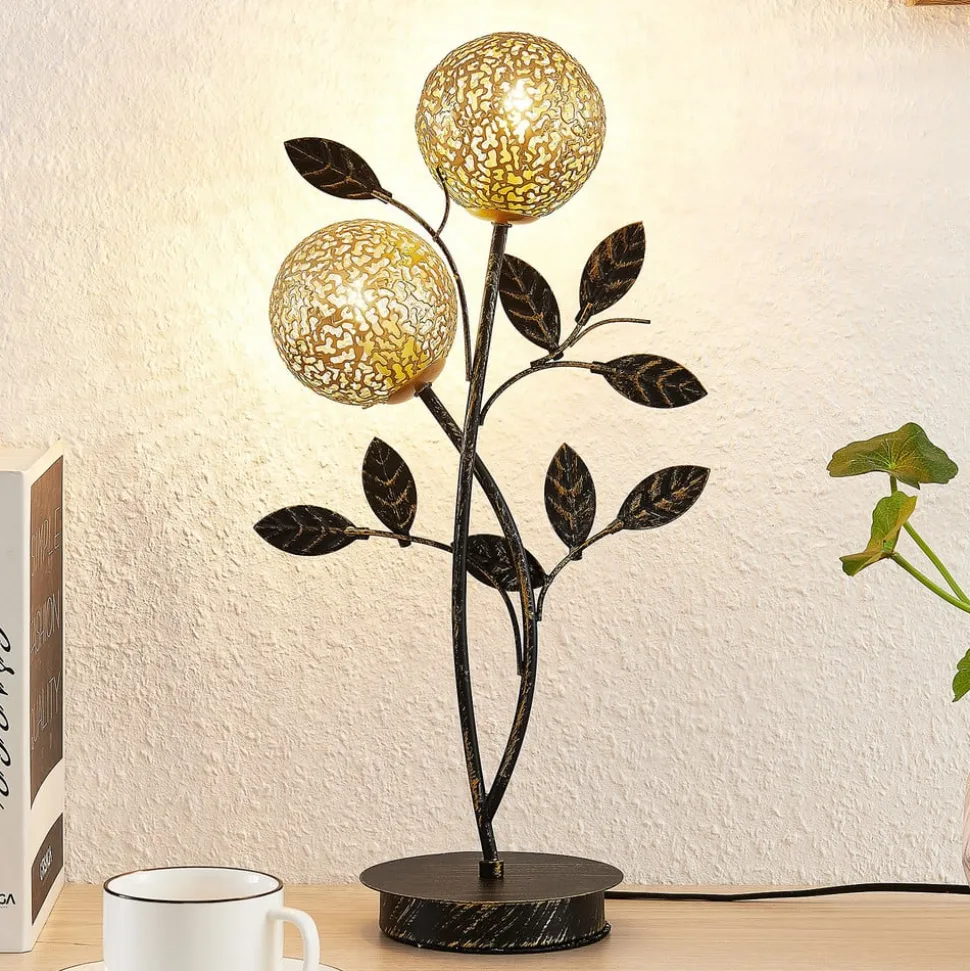 Lucande Evory tafellamp, 48 cm, 2-lamps, zwart/goud, G9