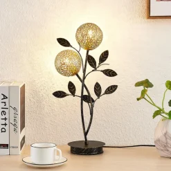 Lucande Evory tafellamp, 48 cm, 2-lamps, zwart/goud, G9