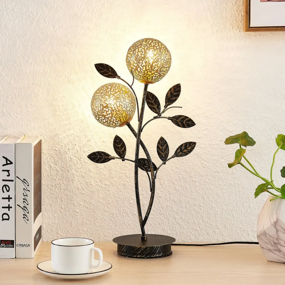 Lucande Evory tafellamp, 48 cm, 2-lamps, zwart/goud, G9