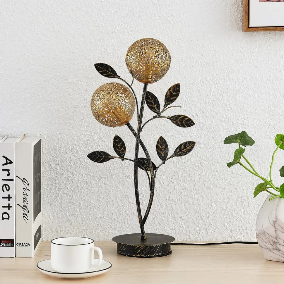 Lucande Evory tafellamp, 48 cm, 2-lamps, zwart/goud, G9