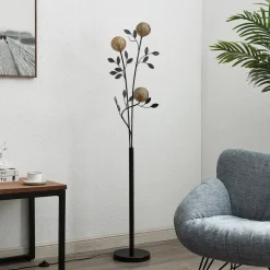 Lucande Evory vloerlamp, 160 cm, 3-lamps, zwart/goud, G9