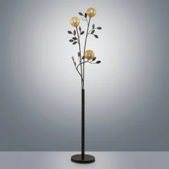 Lucande Evory vloerlamp, 160 cm, 3-lamps, zwart/goud, G9