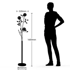 Lucande Evory vloerlamp, 160 cm, 3-lamps, zwart/goud, G9