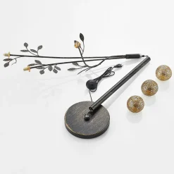 Lucande Evory vloerlamp, 160 cm, 3-lamps, zwart/goud, G9