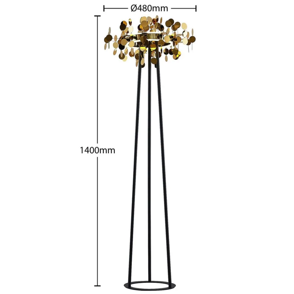 Lucande Glimmo LED vloerlamp, zwart, messing