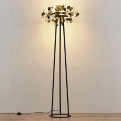 Lucande Glimmo LED vloerlamp, zwart, messing