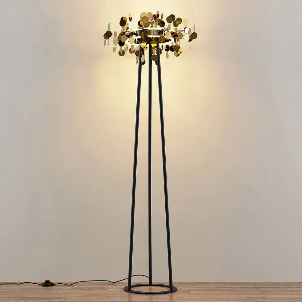 Lucande Glimmo LED vloerlamp, zwart, messing