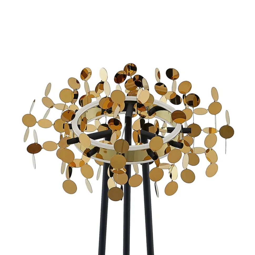 Lucande Glimmo LED vloerlamp, zwart, messing