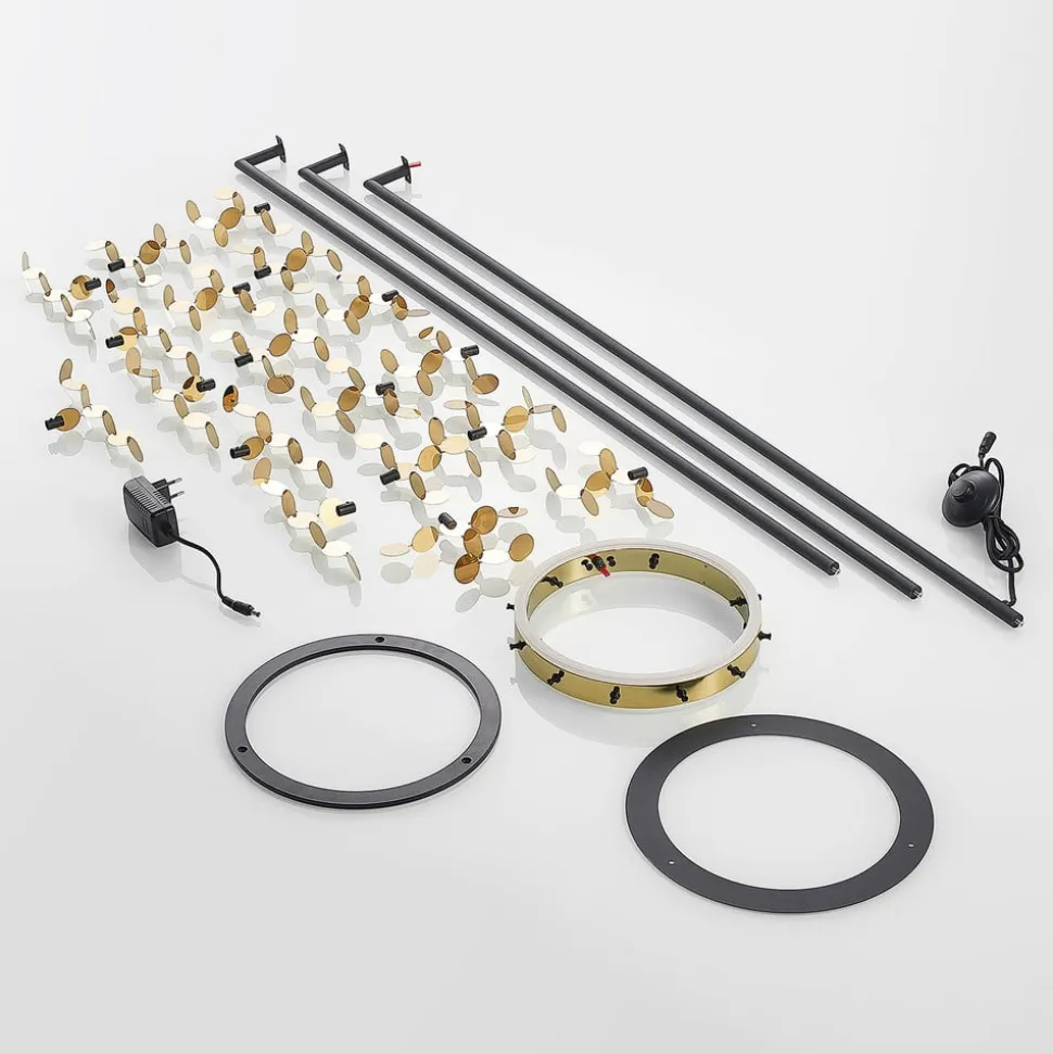 Lucande Glimmo LED vloerlamp, zwart, messing