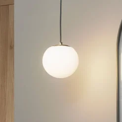 Lucande hanglamp Bidolo, messingkleurig, glas, 15 cm, IP44