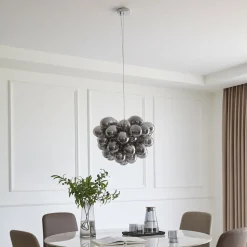 Lucande hanglamp Diborah, Ø 50 cm, bont, glas, G9