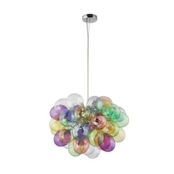 Lucande hanglamp Diborah, Ø 50 cm, bont, glas, G9