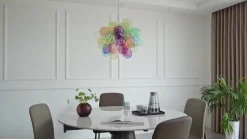 Lucande hanglamp Diborah, Ø 50 cm, bont, glas, G9