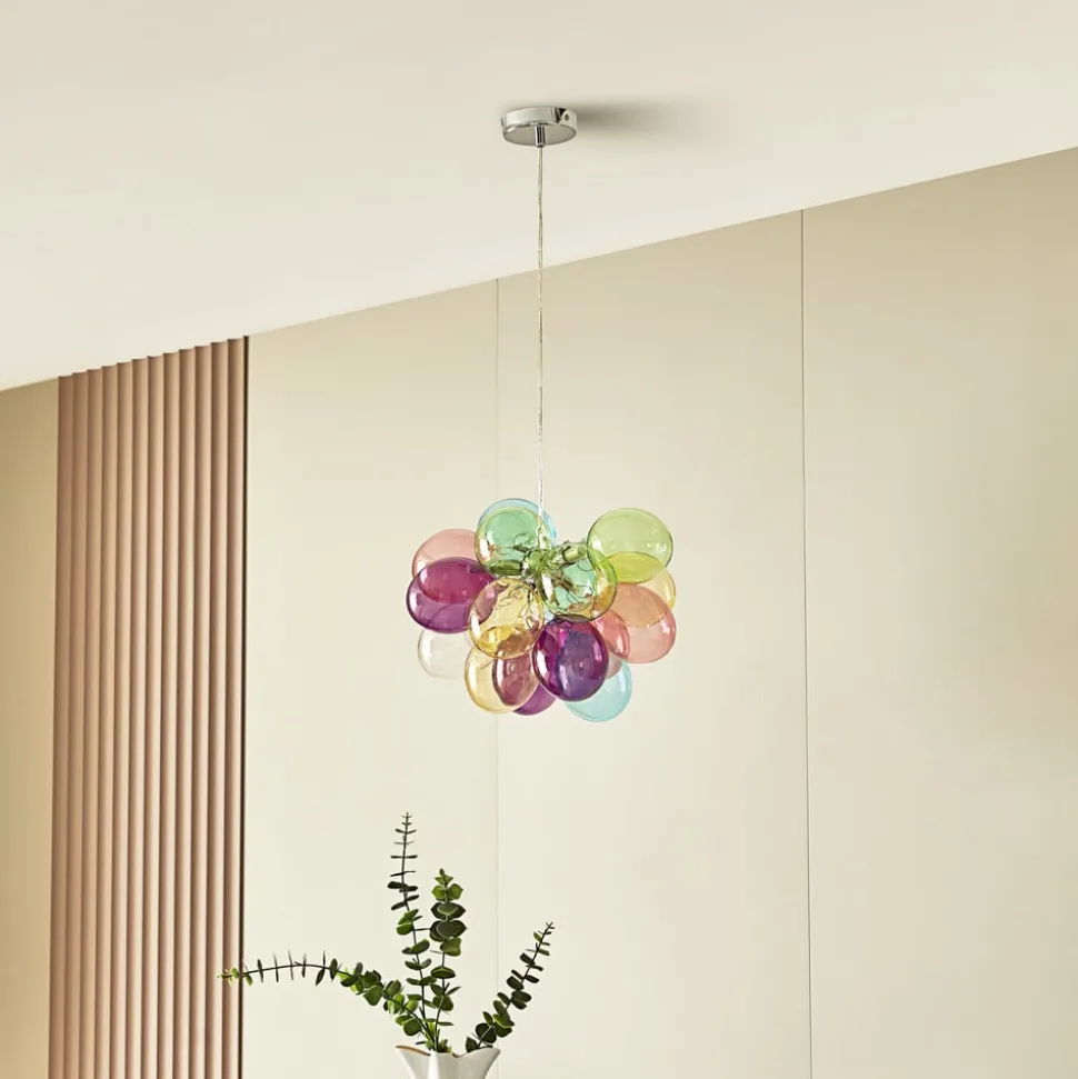 Lucande hanglamp Diborah, Ø 40 cm, kleurrijk, glas, G9