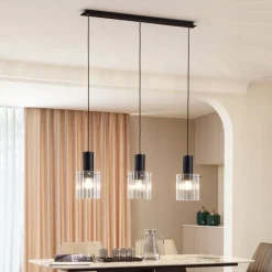 Lucande hanglamp Eirian, 90 cm, 3-lamps, zwart, glas