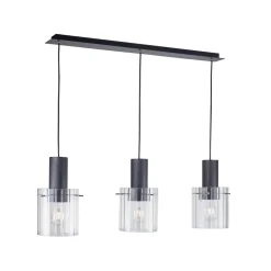 Lucande hanglamp Eirian, 90 cm, 3-lamps, zwart, glas