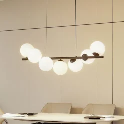 Lucande hanglamp Isandro, zwart / opaal, 7-lamps