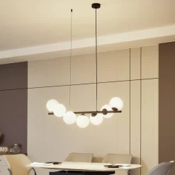 Lucande hanglamp Isandro, zwart / opaal, 7-lamps