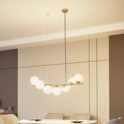 Lucande hanglamp Isandro, 95 cm, goud, wit, 7-lamps, G9