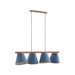 Lucande hanglamp Jinda, blauw, hout, stof, 120 cm, E27