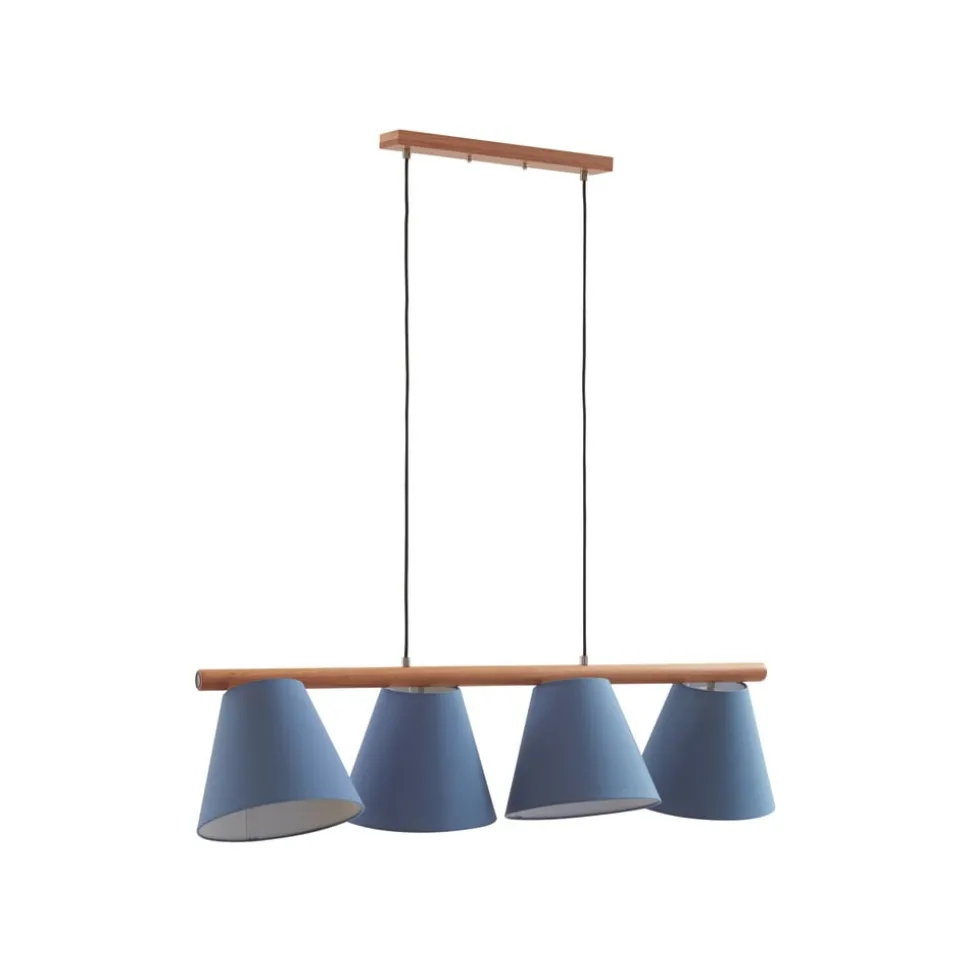 Lucande hanglamp Jinda, blauw, hout, stof, 120 cm, E27