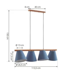 Lucande hanglamp Jinda, blauw, hout, stof, 120 cm, E27