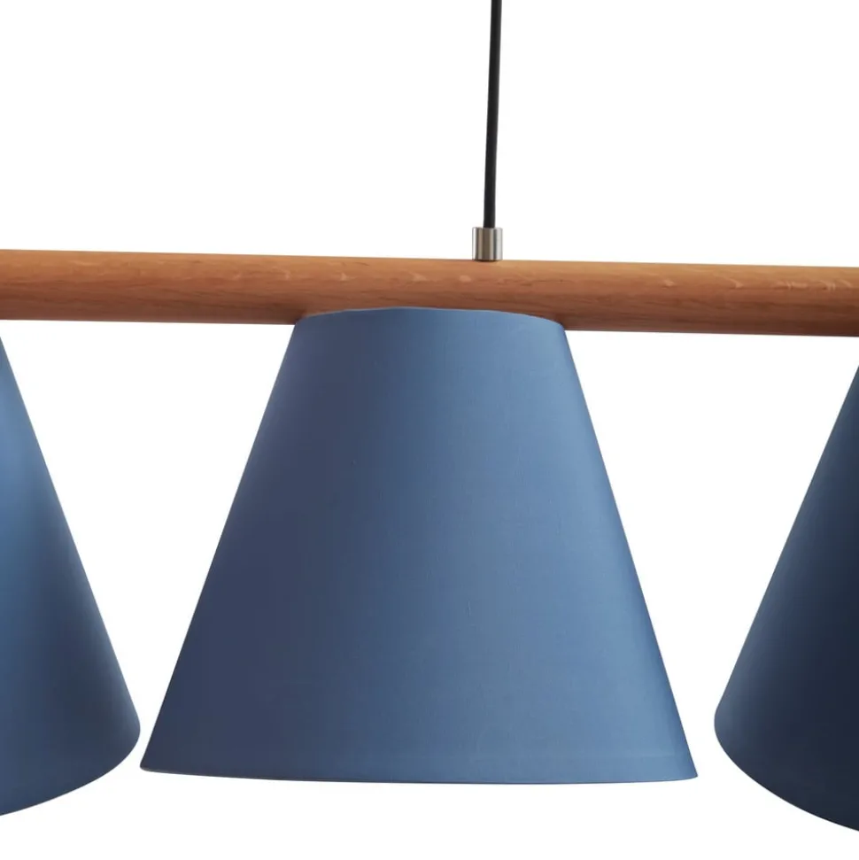 Lucande hanglamp Jinda, blauw, hout, stof, 120 cm, E27