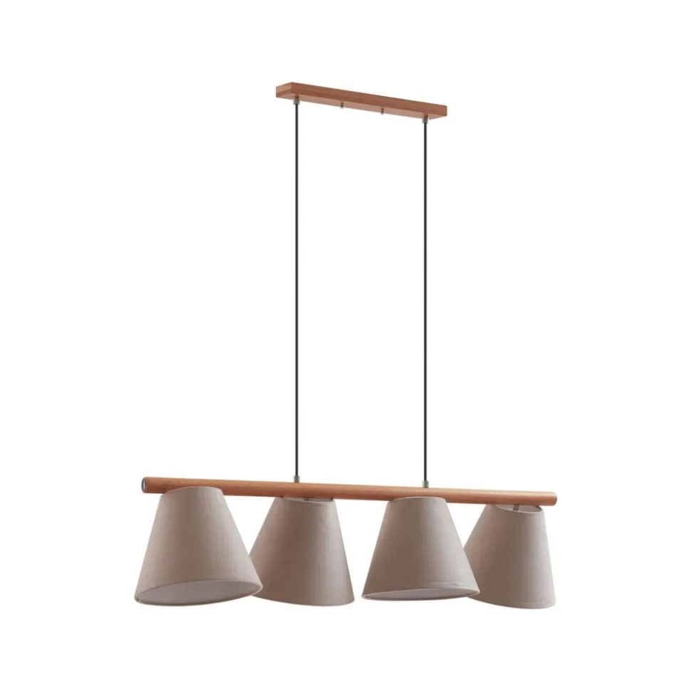 Lucande hanglamp Jinda, grijs, hout, stof, 120 cm, E27