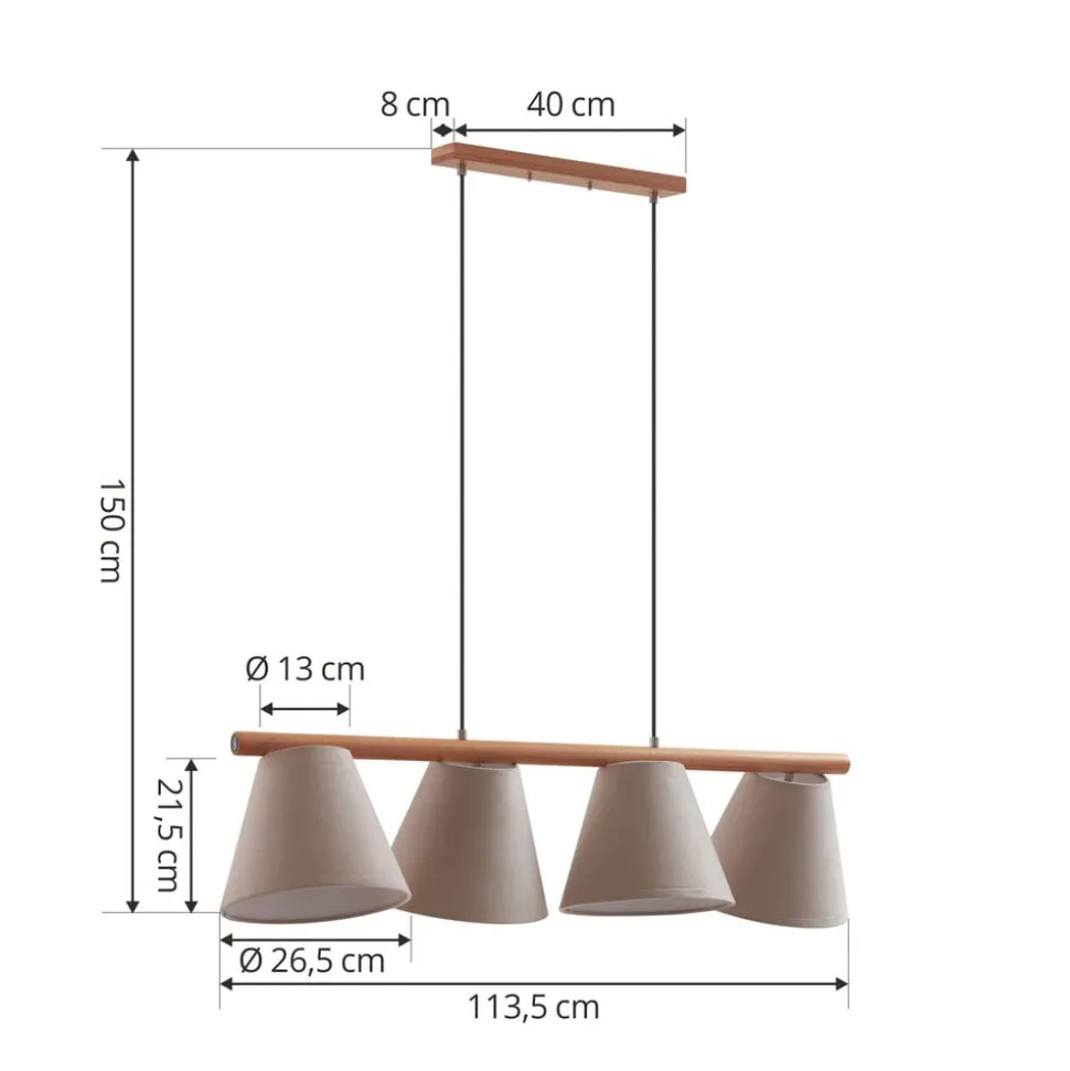Lucande hanglamp Jinda, grijs, hout, stof, 120 cm, E27