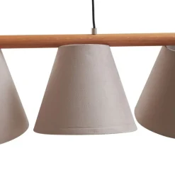 Lucande hanglamp Jinda, grijs, hout, stof, 120 cm, E27